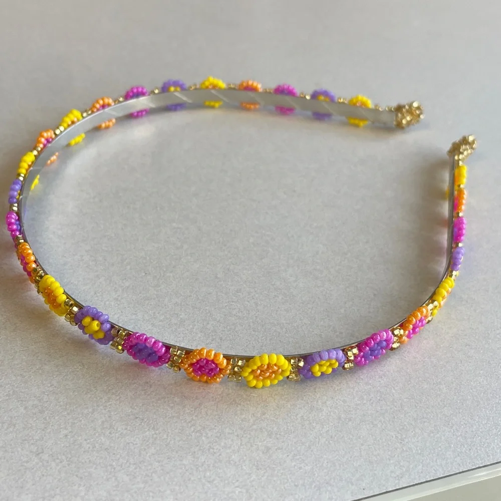 Beaded Floral Headband in Yellow, Pink & Purple